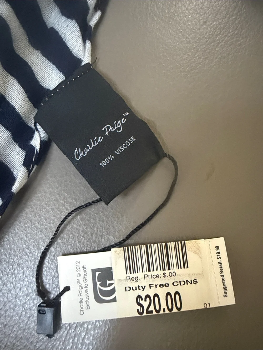 Charlie Paige Black and White Striped Lightweight Scarf Wrap